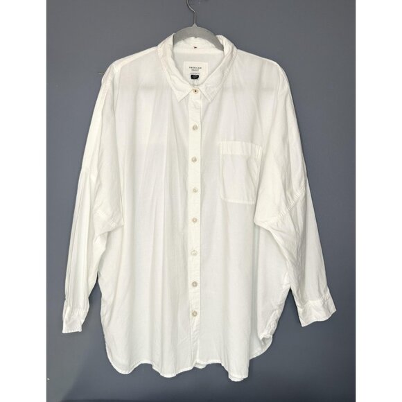 American Eagle Shirt Womens L White Oversized Fit Boyfriend Button Long Sleeve - Picture 4 of 16